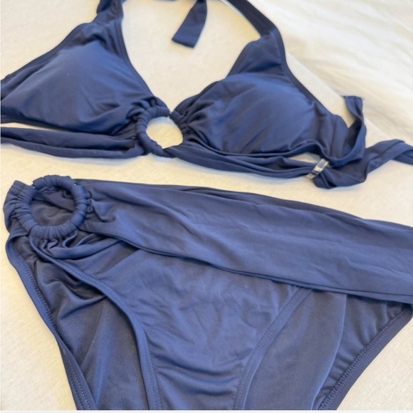 Carmen Marc Valvo Navy Halter Cut Out 2pc Bikini Set Originally $144 - Picture 2 of 5